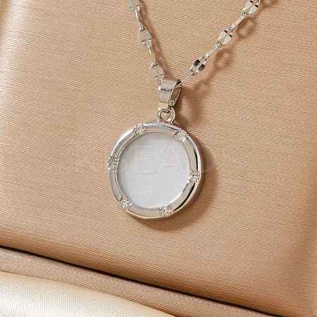 Fashionable Brass Clear Cubic Zirconia Flat Round Pendant Necklaces Women's Versatile Accessory MS7483-2-1