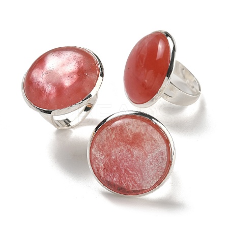 Cherry Quartz Glass Round Adjustable Rings RJEW-K371-09S-23-1