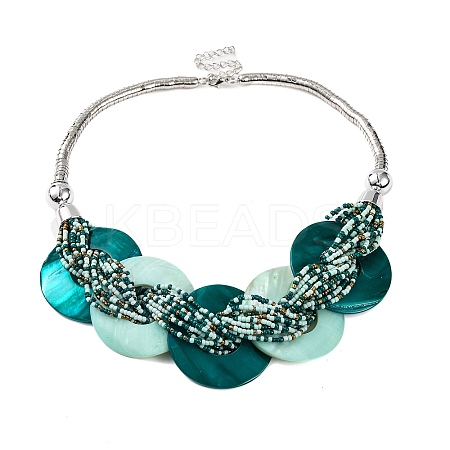 Spray Painted Disc Freshwater Shell & Acrylic Beaed Bib Necklaces NJEW-S427-01P-05-1