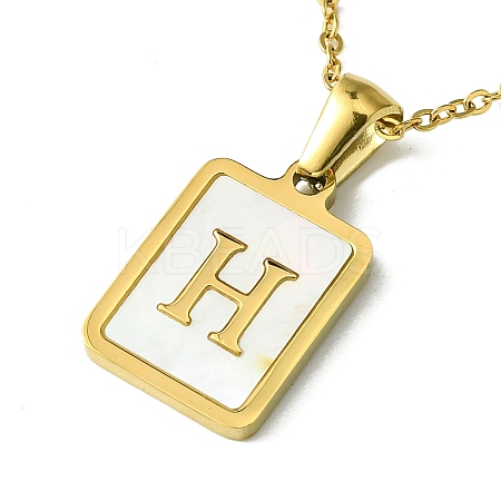 Ion Plating(IP) Rectangle with Initial Letter 304 Stainless Steel Pendant Necklace NJEW-R265-04G-H-1