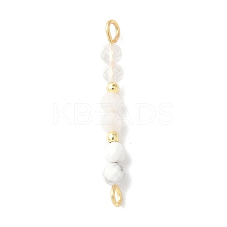 Faceted Round Natural Quartz Crystal & Howlite & Rainbow Moonstone Beaded Connector Charms PALLOY-JF03530-05-1