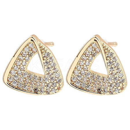 Brass Micro Pave Clear Cubic Zirconia Triangle Stud Earrings for Women EJEW-G362-11KCG-1