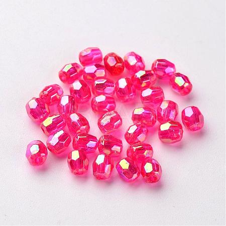 AB Color Plated Eco-Friendly Transparent Acrylic Barrel Beads TACR-L002-4mm-09-1