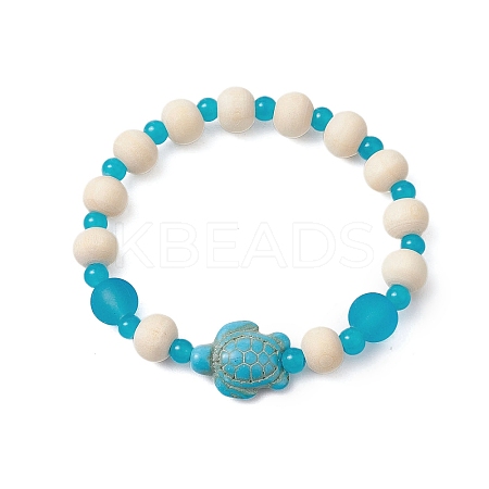 Synthetic Turquoise & Wood & Glass Beaded Stretch Bracelets for Boys Girls BJEW-JB11125-01-1