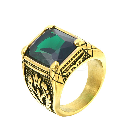 316L Stainless Steel & Cubic Zirconia Men's Vintage Carved Finger Rings FS-WG82D33-37-1