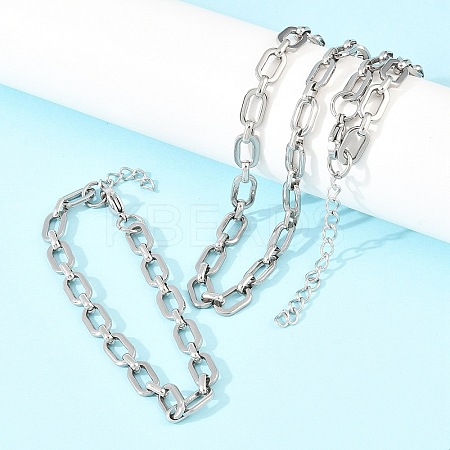 304 Stainless Steel Cable Chains Bracelet & Necklace Jewelry Sets SJEW-L199-04P-1