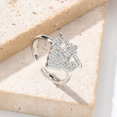 Brass Micro Pave Clear Cubic Zirconia Cuff Finger Rings for Women RJEW-U033-07P-1