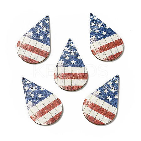 American Flag Theme Single Face Printed Aspen Wood Big Pendants WOOD-G014-12-1