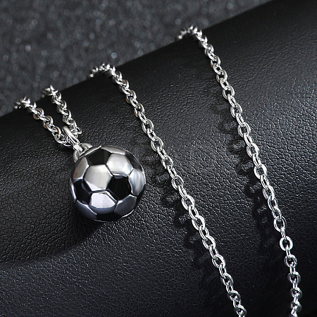 Football 201 Stainless Steel Black Enamel Pendant Cable Chain Necklaces for Men FS-WGF314D-01-1