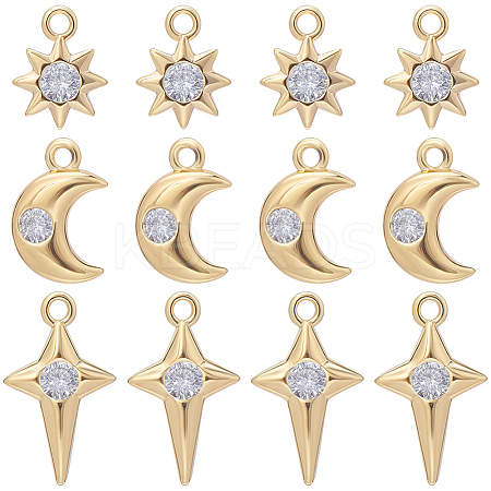 18Pcs 3 Style Brass Micro Pave Cubic Zirconia Charms KK-BBC0011-54-1
