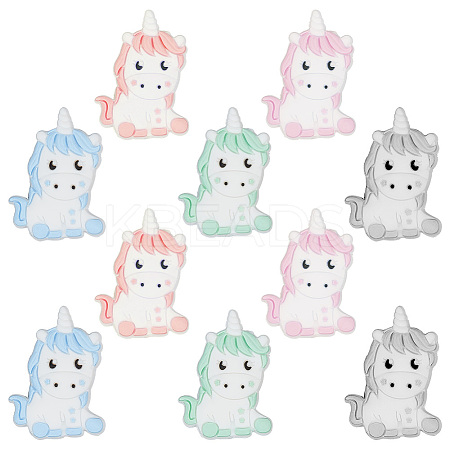 10Pcs 5 Colors  Unicorn Food Grade Eco-Friendly Silicone Beads SIL-DR0001-01-1
