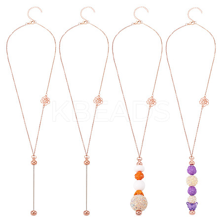 304 Stainless Steel Rose Flower Chain Necklaces NJEW-TAC0021-1