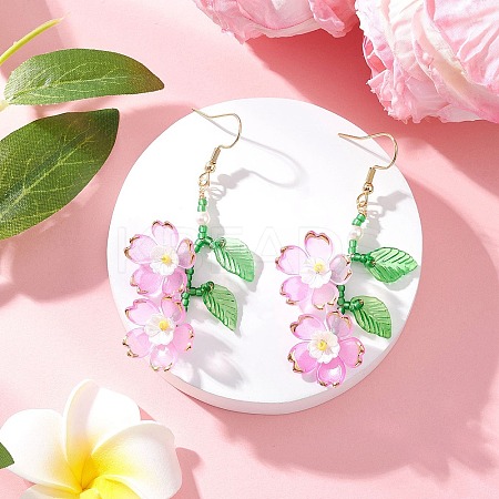 Acrylic Flower Dangle Earrings EJEW-MZ00588-01-1