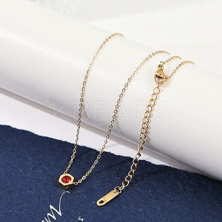 Ion Plating(IP) 304 Stainless Steel Cubic Zirconia Hexagon Pendant Cable Chain Necklaces NJEW-P320-16G-04-1