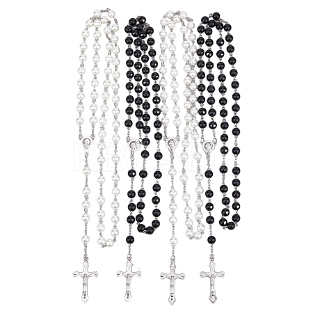 DICOSMETIC 4Pcs 2 Colors ABS Plastic Imitation Pearl Rosary Bead Necklaces Set NJEW-DC0001-04-1