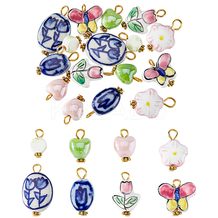 16Pcs 8 Style Handmade Porcelain Pendants PALLOY-HS00032-1