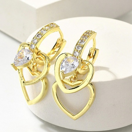 Brass Clear Cubic Zirconia Hoop Earrings EJEW-M047-12G-1