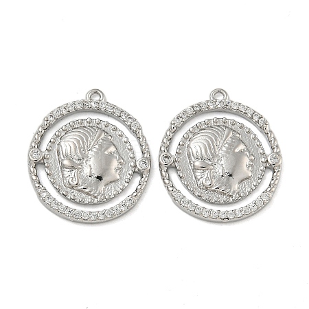 Brass Pave Clear Cubic Zirconia Pendants KK-N254-101P-1