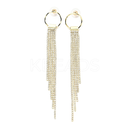 Clear Cubic Zirconia & Crystal Rhinestone Long Tassel Dangle Stud Earrings LS-EJEW-C037-07G-LG-1