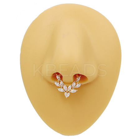 316L Surgical Stainless Steel Pave Clear Cubic Zirconia Leaf Hoop Nose Rings FS-WG2F513-03-1