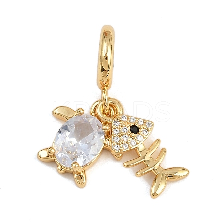 Brass Pave Clear Cubic Zirconia European Dangle Charms KK-N271-44G-1