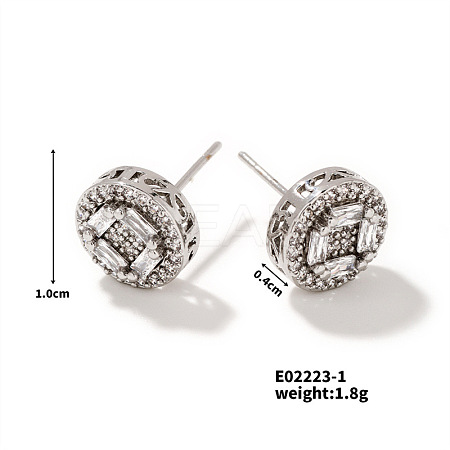 Elegant Fashion Round Zirconia Stud Earrings Copper Inlaid Earrings TX3727-1-1