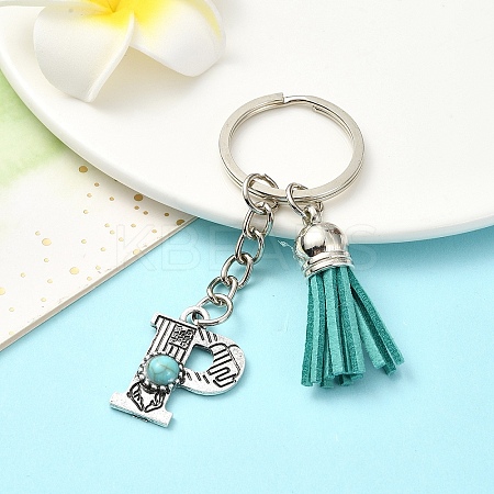 Alloy with Resin Imitation Synthetic Turquoise Keychain KEYC-YW00087-16-1