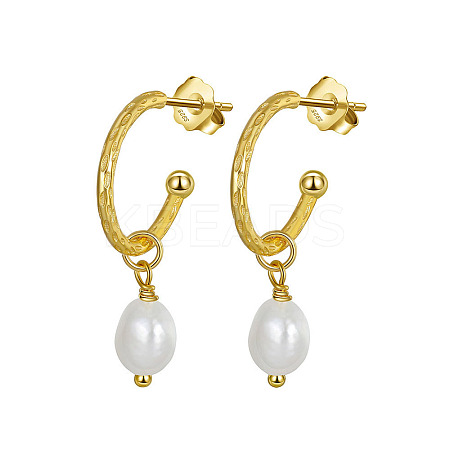 Natural Pearl Dangle Stud Earrings EJEW-P231-30G-1
