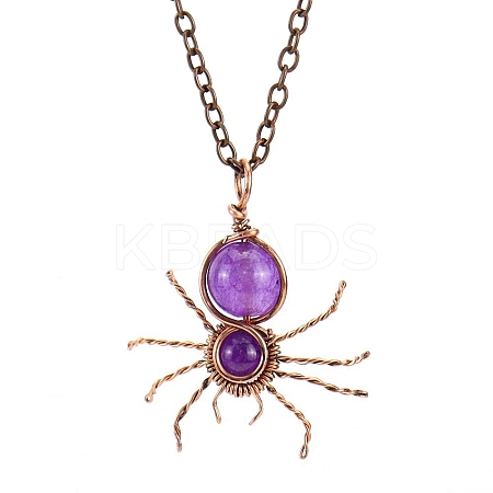 Natural Amethyst Spider Pendant Necklaces PW-WG57689-04-1