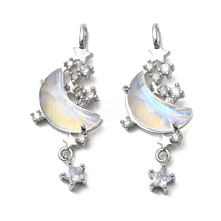 Brass Micro Pave Cubic Zirconia with Resin Pendants KK-Z103-05P-01-1