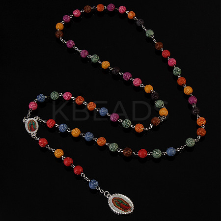 Alloy & Resin Colorful Rosary Bead Necklaces FS-WG28636-02-1