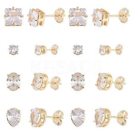 12 Pairs 4 Style Brass Stud Earrings EJEW-DC0001-08-1