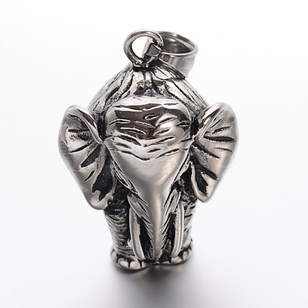 304 Stainless Steel Elephant Pendants STAS-E094-09AS-1