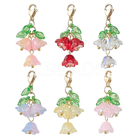 6Pcs 6 Colors Glass & Acrylic Pendant Decorations HJEW-JM01842-S-1