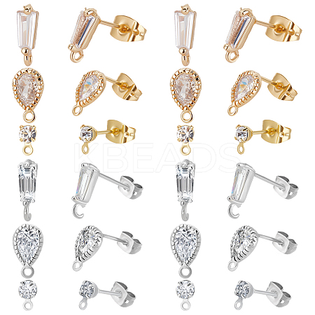 36Pcs 6 Styles Brass Stud Earring Findings KK-BBC0027-88-1