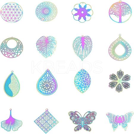 201 Stainless Steel Filigree Pendants STAS-UN0003-28-1