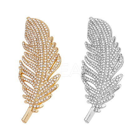 2Pcs 2 Colors Feather Alloy Rhinestone Scarf Buckle Clips JEWB-FH0001-53-1