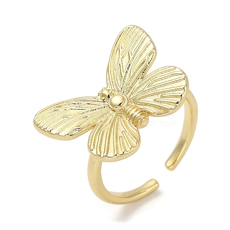 Butterfly Rack Plating Brass Cuff Finger Rings For Women RJEW-C114-04G-1