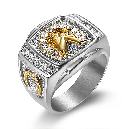 304 Stainless Steel Micro Pave Clear Cubic Zirconia Finger Rings for Men FS-WGEF432-07-1