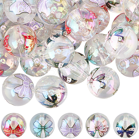 40Pcs 5 Colors UV Plating Iridescent Transparent Acrylic Beads OACR-SP0001-99-1