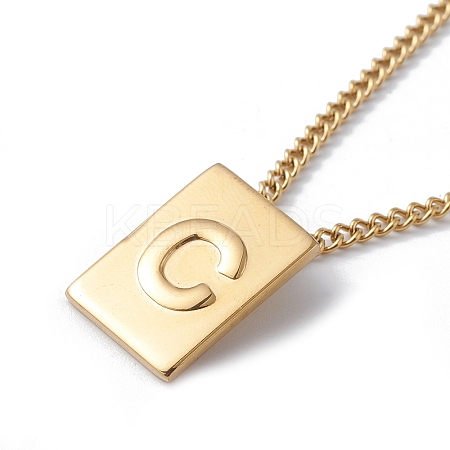 Stainless Steel Initial Letter Rectangle Pendant Necklace for Men Women LS-NJEW-E090-01G-03-1