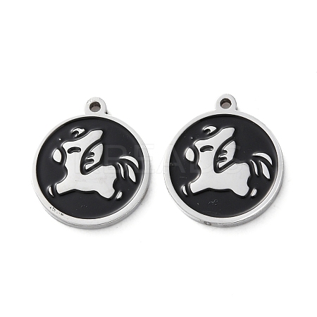 304 Stainless Steel Black Enamel Charms STAS-M102-17P-06-1