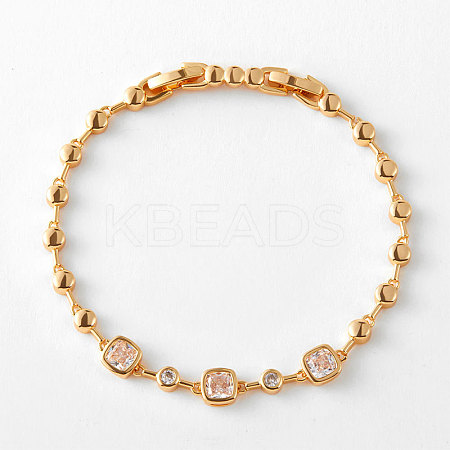 Brass Pave Clear Cubic Zirconia Link Chain Bracelets for Women FS-WG70203-01-1