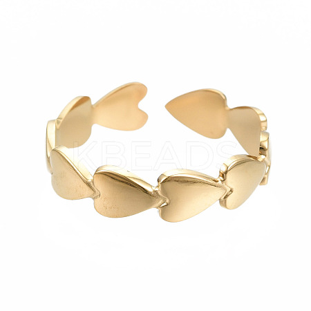 304 Stainless Steel Heart Wrap Open Cuff Ring RJEW-T023-69G-1