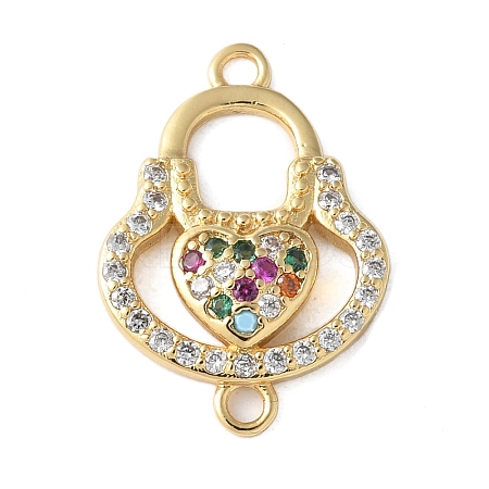 Brass Micro Pave Colorful Cubic Zirconia Heart Handbag Connector Charms KK-A252-21G-1