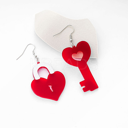 Valentine's Day Acrylic Key with Lock Dangle Earrings FS-WGE7447-05-1