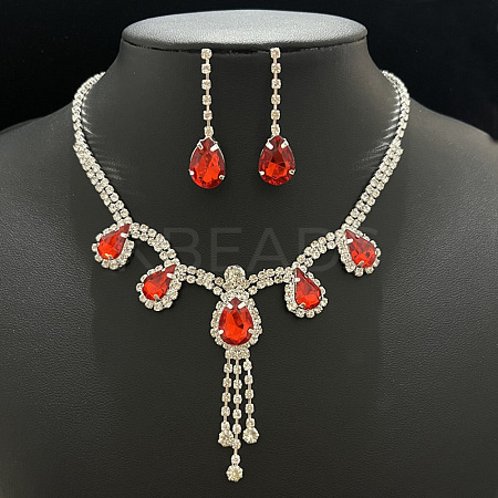 Alloy Rhinestone Pendant Necklaces & Earrings Sets for Women WGE8301-03-1