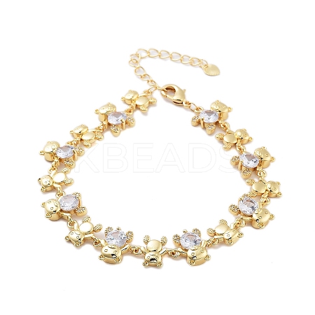 Rack Plating Brass Pave Cubic Zirconia Bear Link Chain Bracelets for Women BJEW-B109-02G-01-1