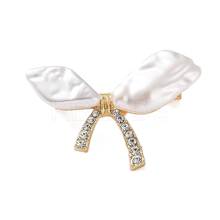 Bowknot Crystal Rhinestone & Plastic Pearl Brooch JEWB-G040-03G-1