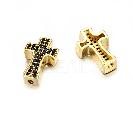 Brass Micro Pave Black Cubic Zirconia Beads RELI-PW0001-085G-02-1